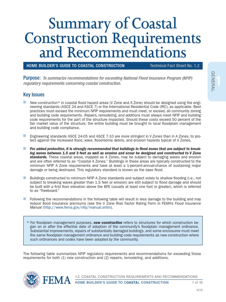 FEMA - Summary of Coastal Construction Requirements and Recommendations ...