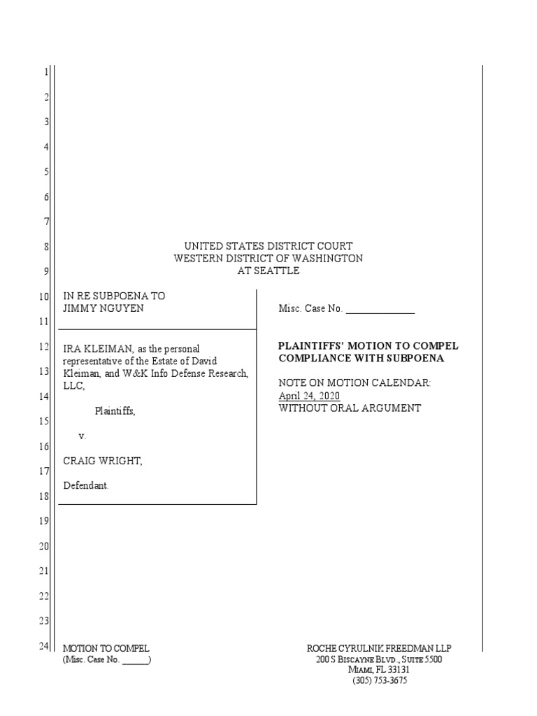Motion to Compel Subpoena Compliance | PDF | Discovery (Law) | Subpoena