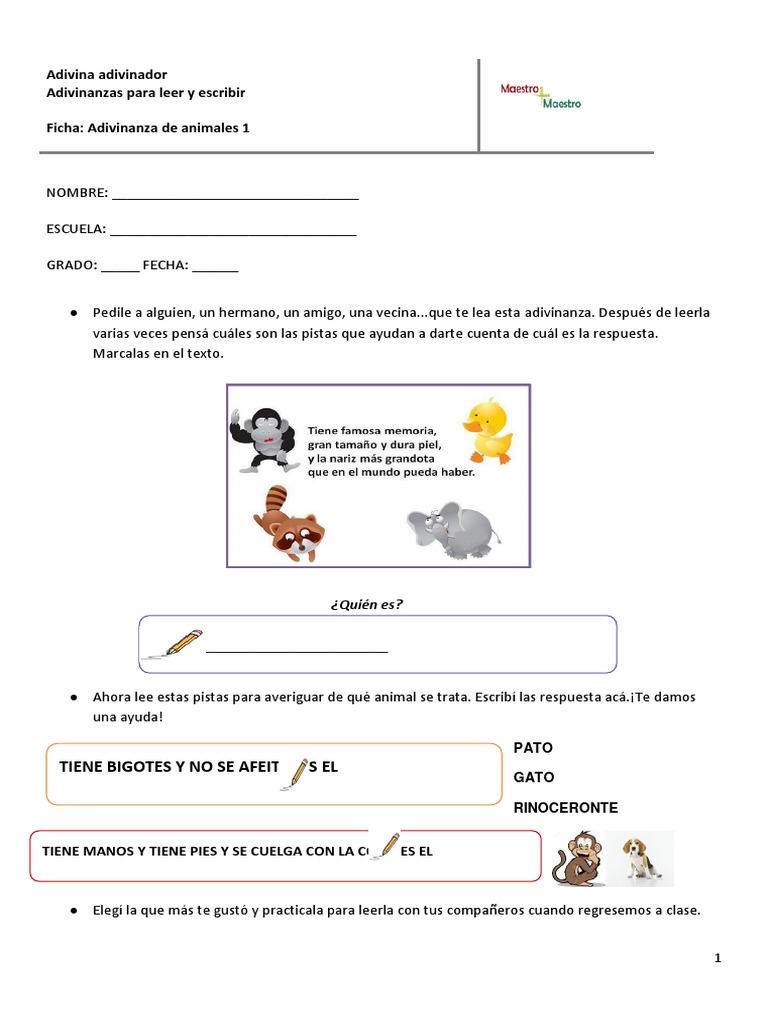 Adivinanzas de animales para niños | PDF