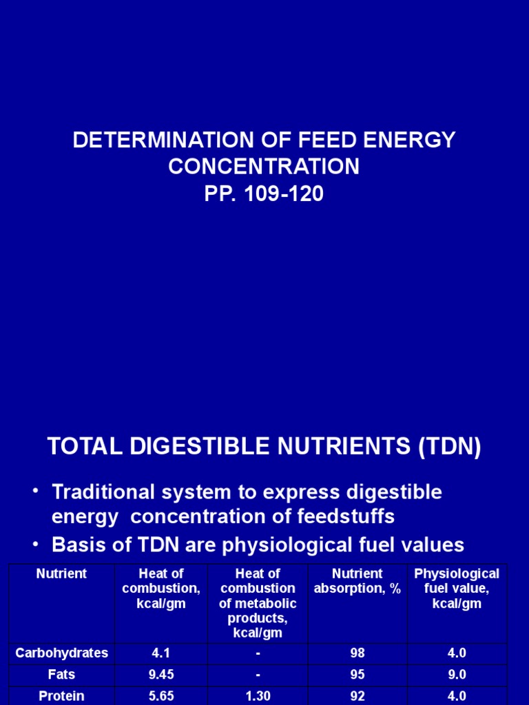 Determination of Feed Energy PDF Calorie Food And Drink