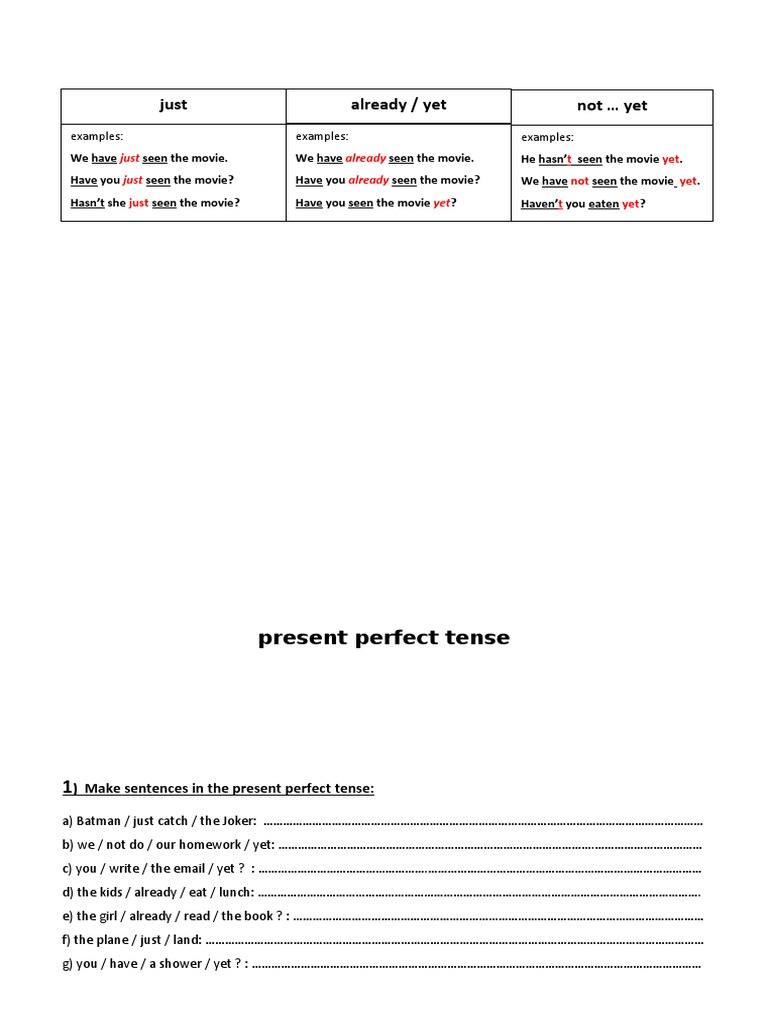 Present Perfect Sentence Building | PDF | Languages | Language Arts ...