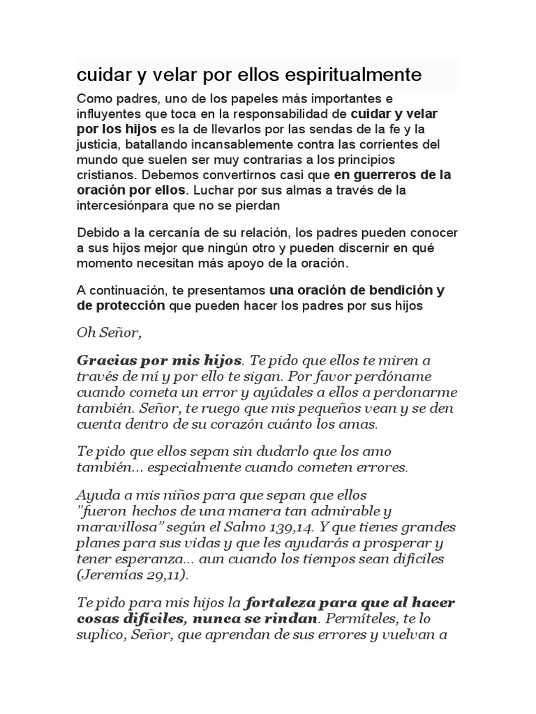 Oración de Protección por los Hijos | PDF | Oración
