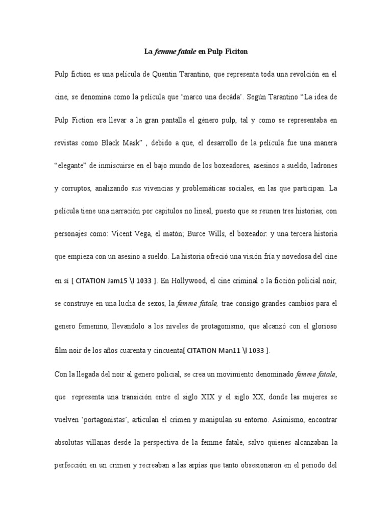 La Femme Fatale En Pulp Ficiton Pulp Fiction