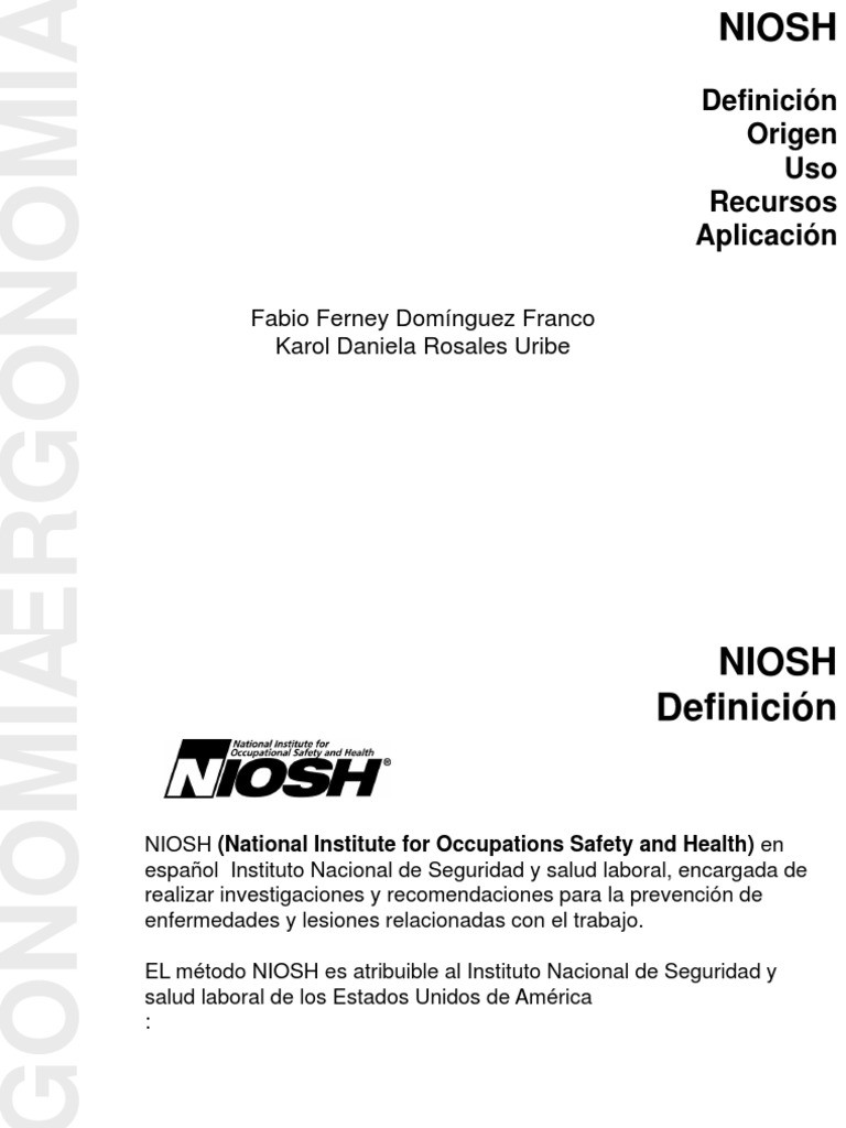 Ergonomía y Método NIOSH: Definición y Uso | PDF | Seguridad y salud ...