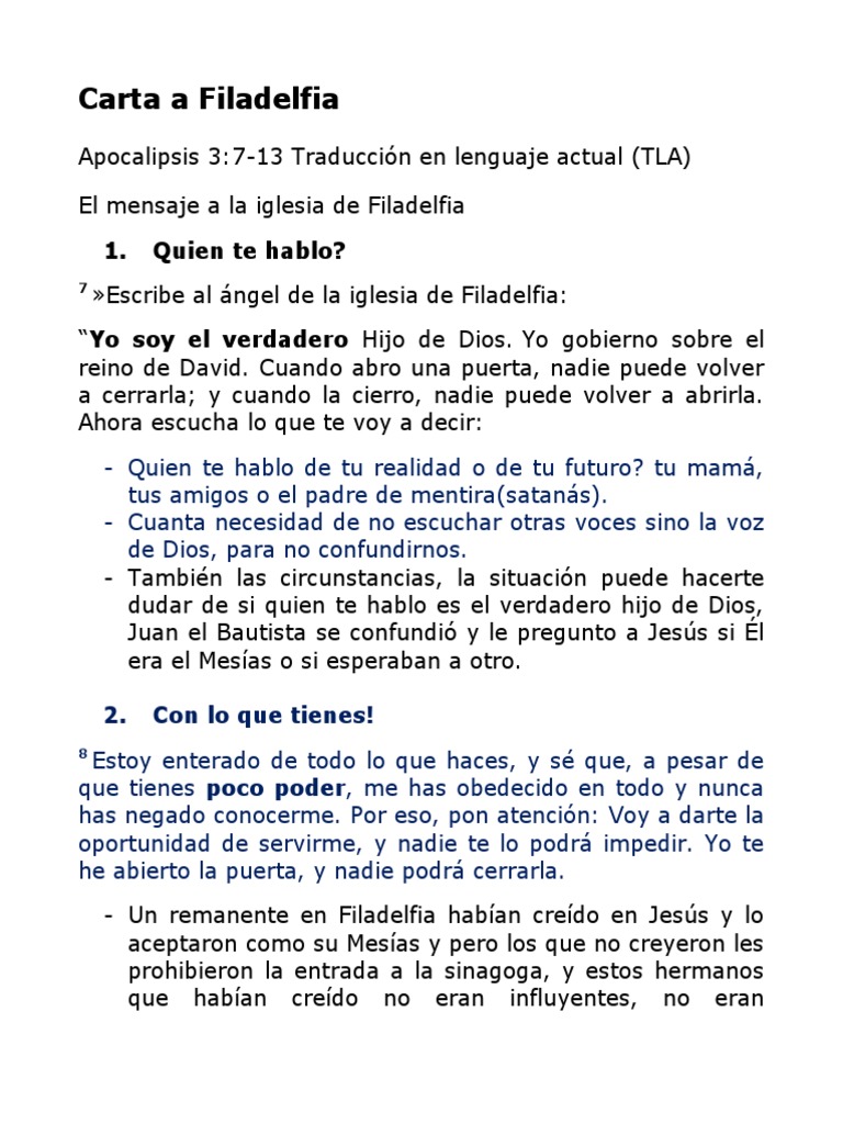 Carta A Filadelfia - Apocalipsis 3 - 7 | PDF | Jesús | Textos Religiosos