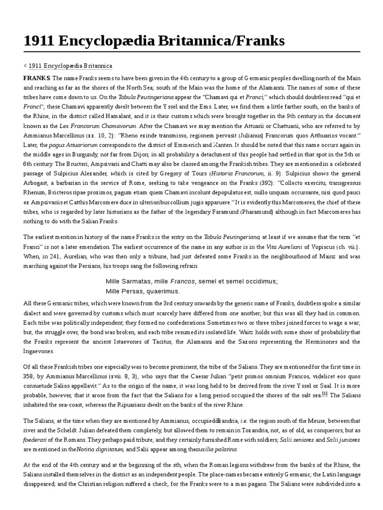 1911 Encyclopædia Britannica/Franks | PDF | Franks | Ancient Europe