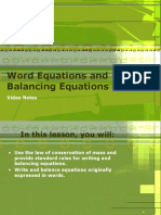 Word Equations and Balancing Equations: Video Notes