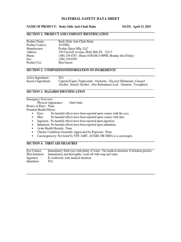 Body Glide Msds PDF Volatile Organic Compound Safety