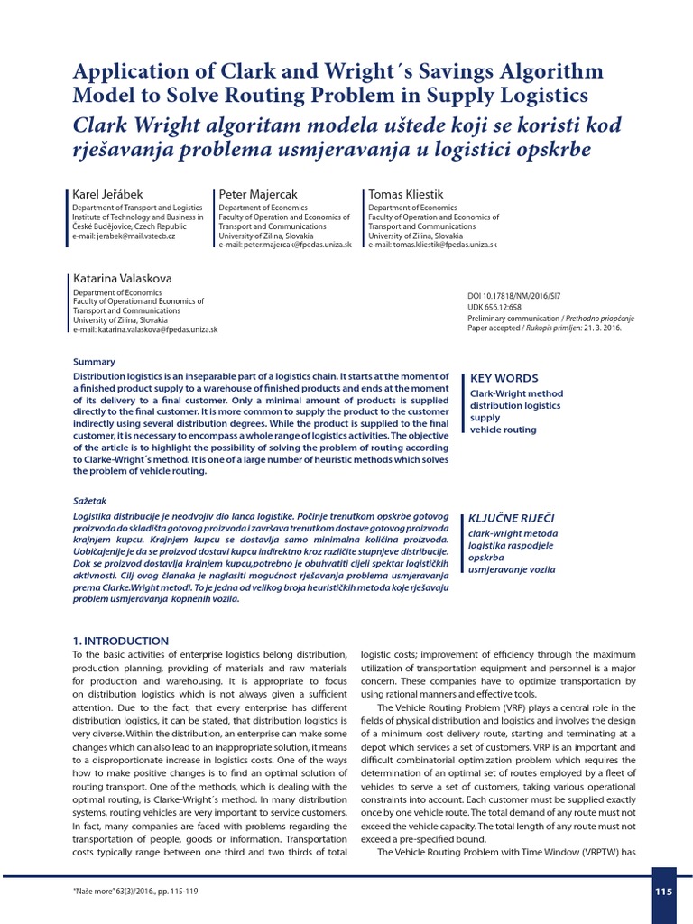 Clark-Wright Algorithm in Supply Logistics | PDF | Logistics | Supply ...