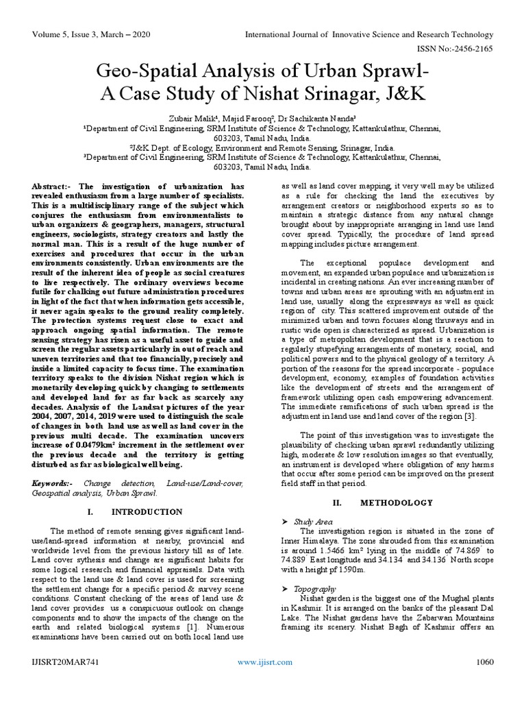 Geo-Spatial Analysis of Urban SprawlA Case Study of Nishat Srinagar, J ...