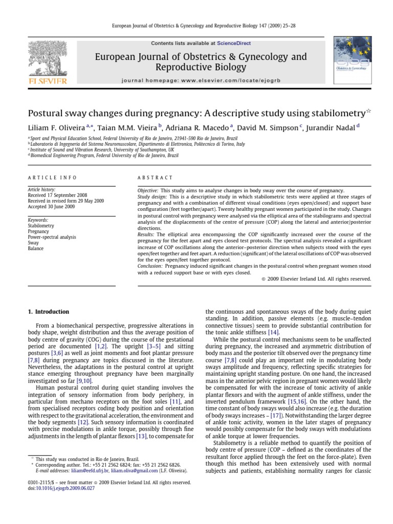 Postural Sway Changes in Pregnancy | PDF | Balance (Ability) | Pregnancy