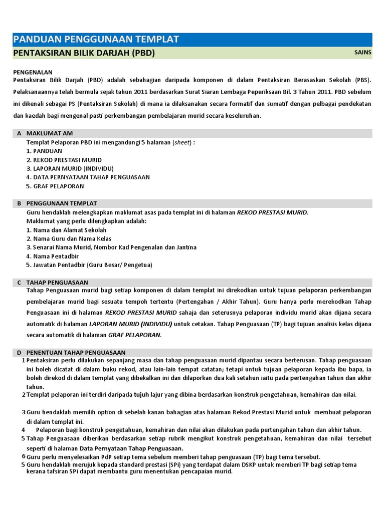 Templat Pelaporan Pbd Sains Tahun 3 Pdf