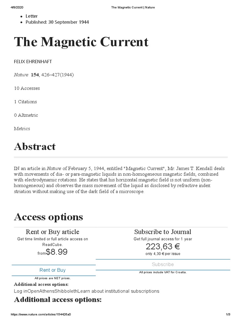 Abstract - The Magnetic Current - Nature | PDF | Science | Physics
