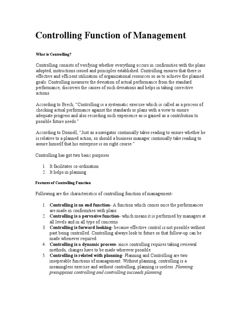 Controlling Function of Management | PDF