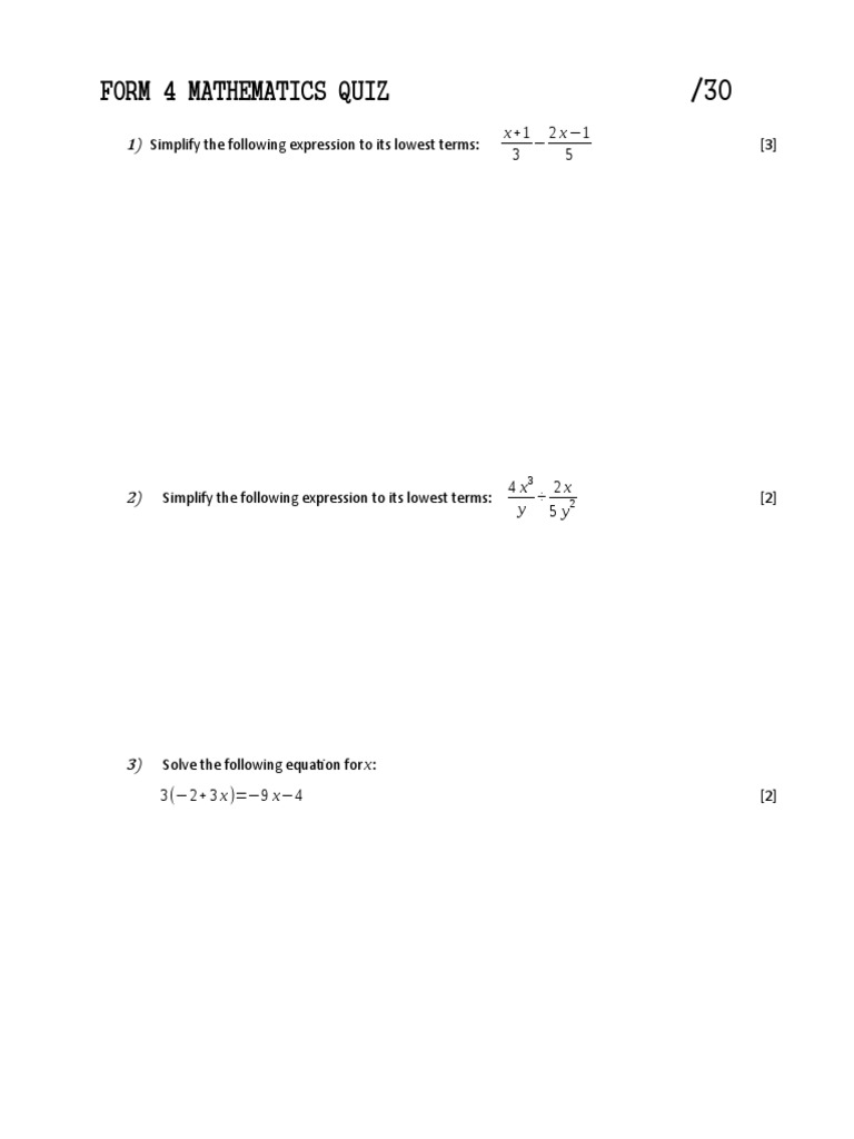 Form 4 Mathematics Quiz Questions | PDF