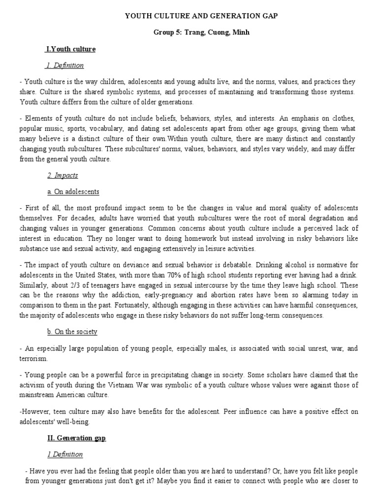 Youth Culture & Generation Gap | PDF | Adolescence | Behavioural Sciences