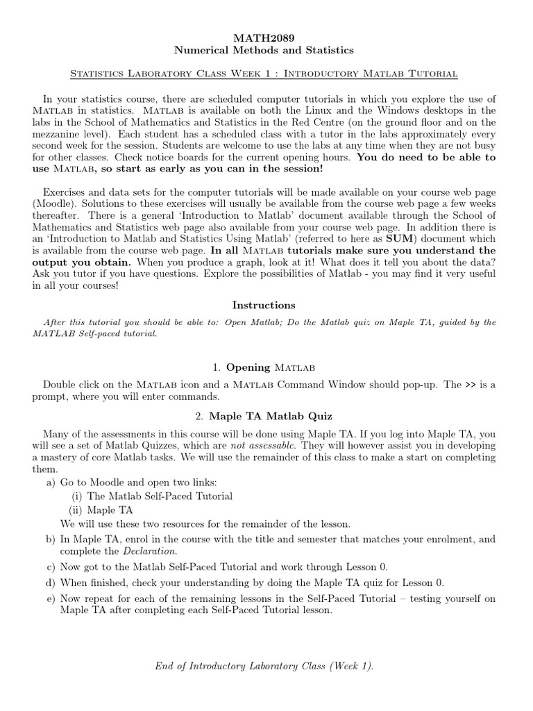 Intro to Matlab for Statistics Lab | PDF | Mean | Normal Distribution