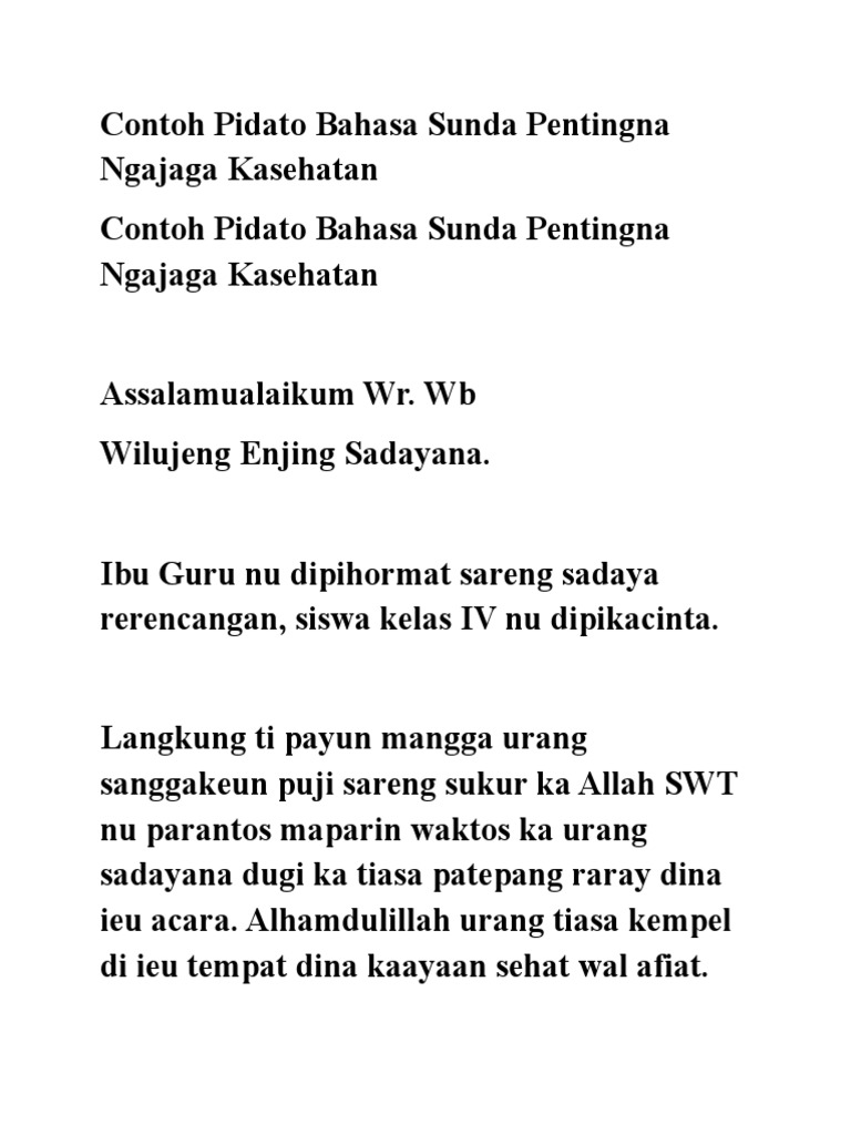 Contoh Pidato Bahasa Sunda Pentingna Ngajaga Kasehatan  PDF