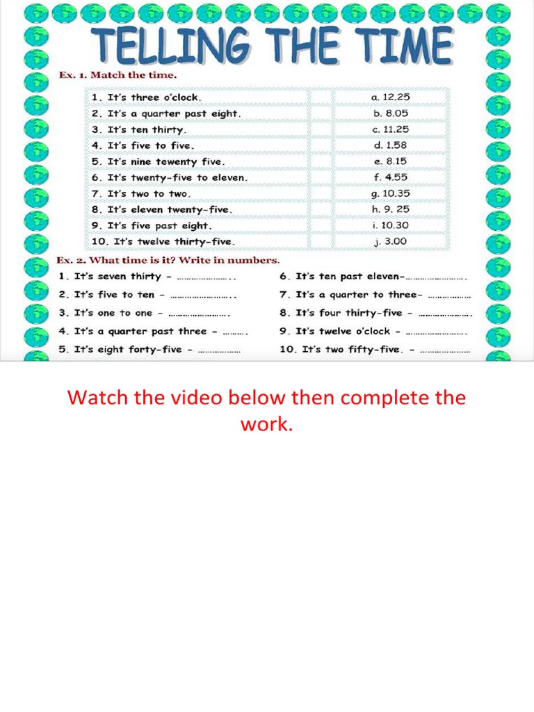 Telling The Time Liveworksheet With Video PDF
