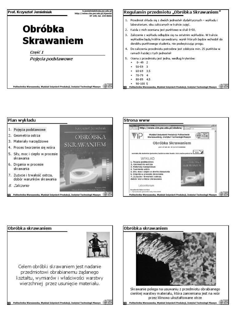 Obróbka Skrawaniem Pojęcia Podstawowe