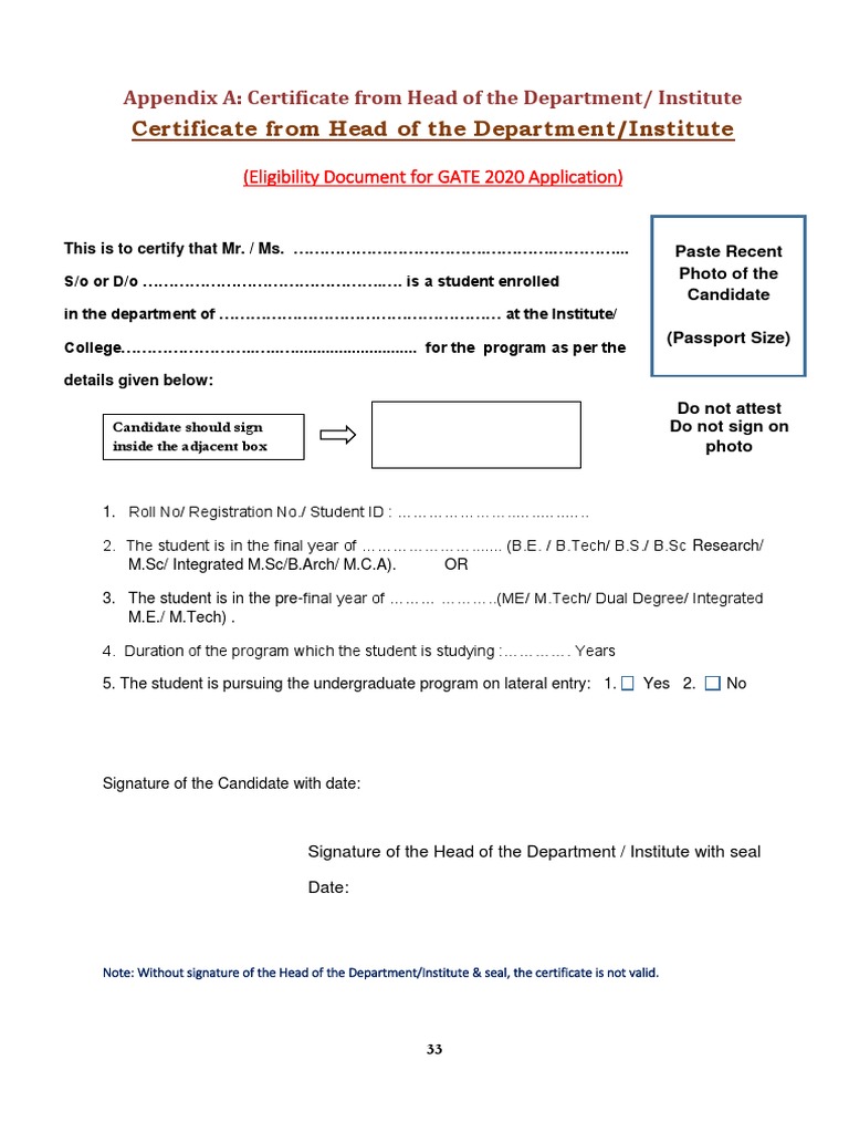 GATE 2020 Eligibility Certificate Template | PDF