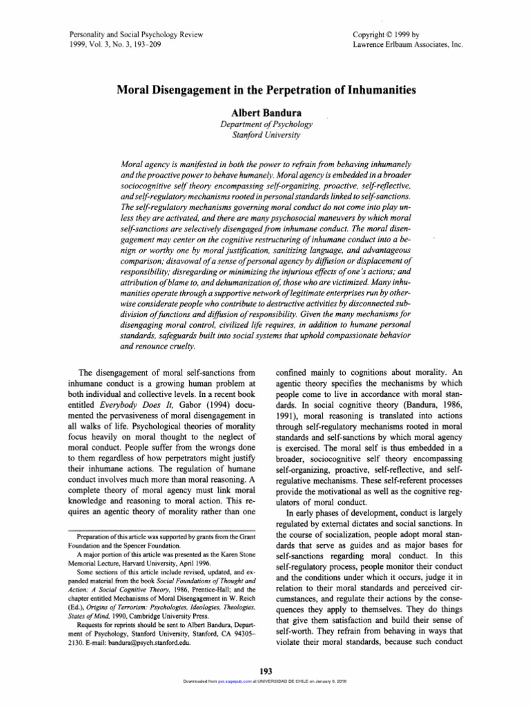 Bandura. Moral Disengagement in The Perpetration of Inhumanities | PDF ...