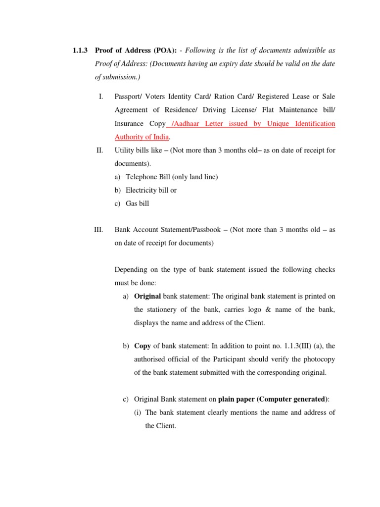 Address Proof Guidelines | PDF | Cheque | Identity Document