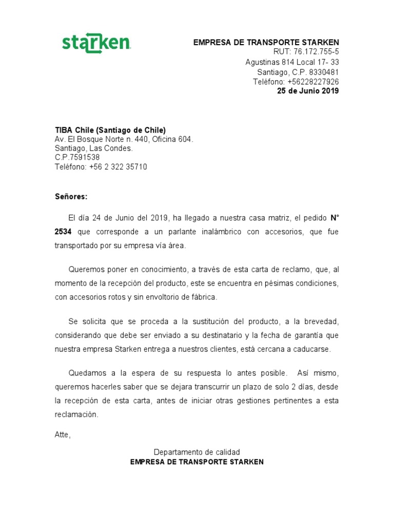 Carta De Reclamo Pdf