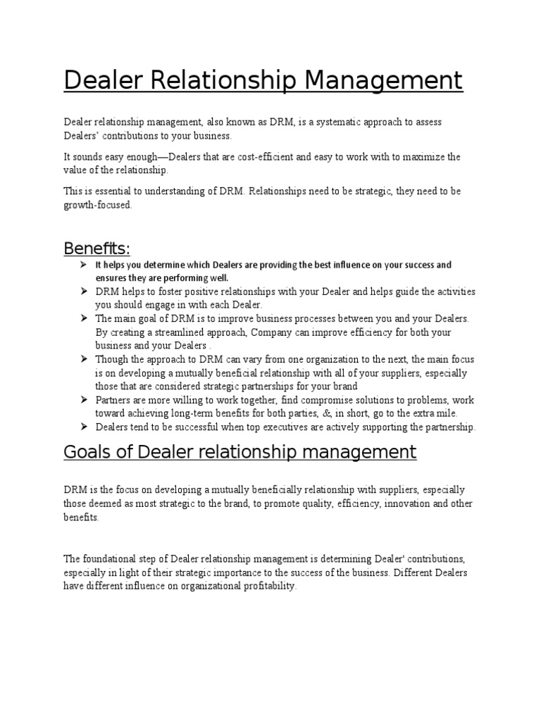 Dealer Relationship Management PDF Retail Sales