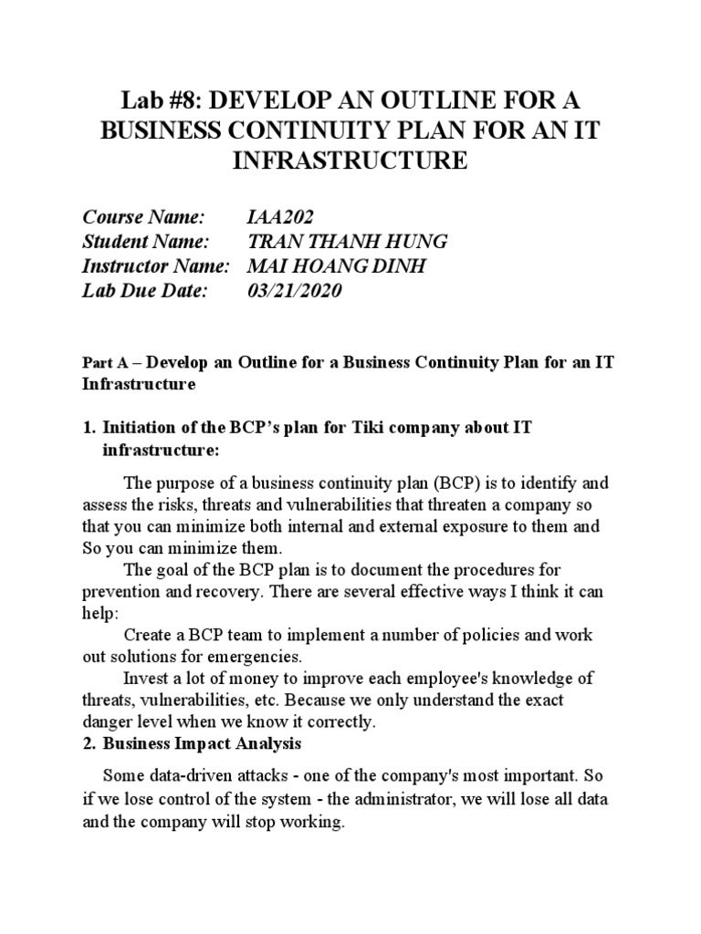 BCP Outline for IT Infrastructure | PDF | Computing | Areas Of Computer ...