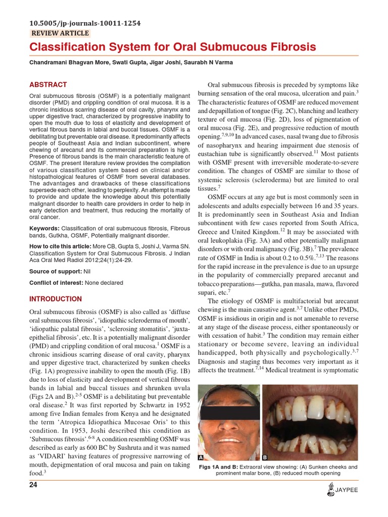 Oral Submucous Fibrosis Classification Guide | PDF | White Blood Cell ...