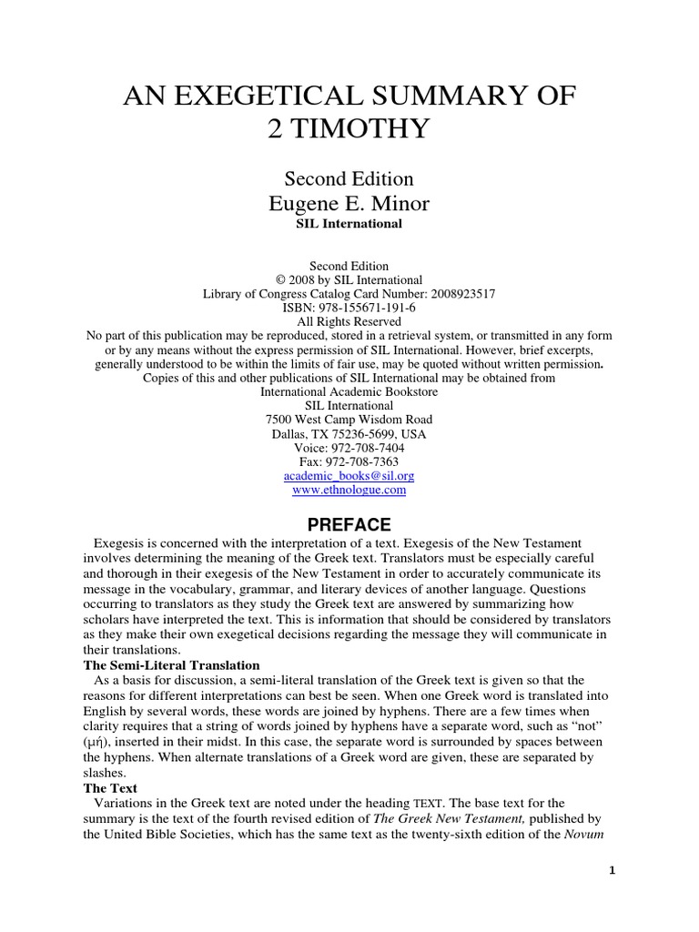 An Exegetical Summary Of 2 Timothy Pdf Question New Testament