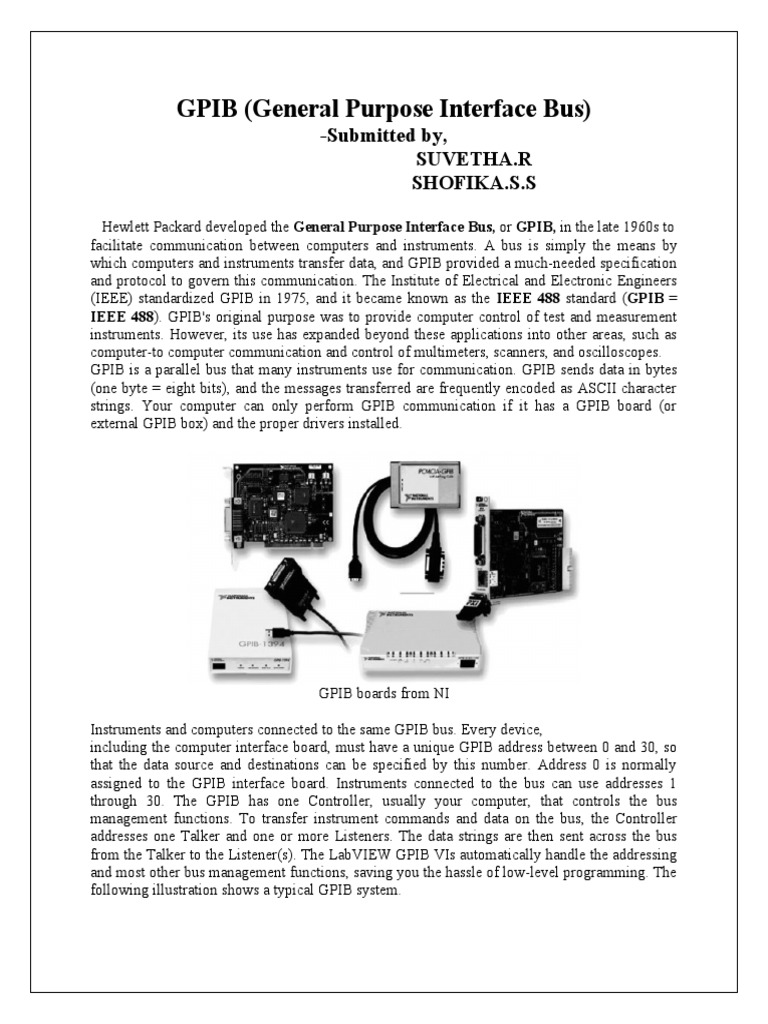 GPIB (General Purpose Interface Bus) : - Submitted By, Suvetha.R ...