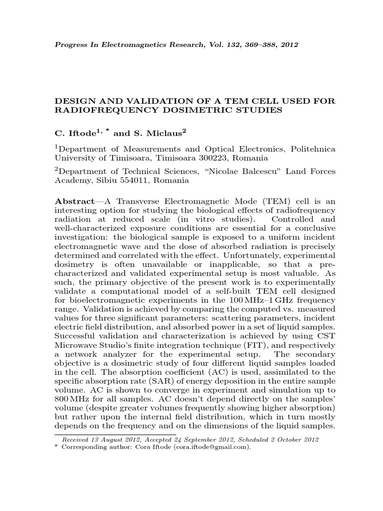 TEM Cell Design for RF Dosimetry | PDF | Transmission Electron ...