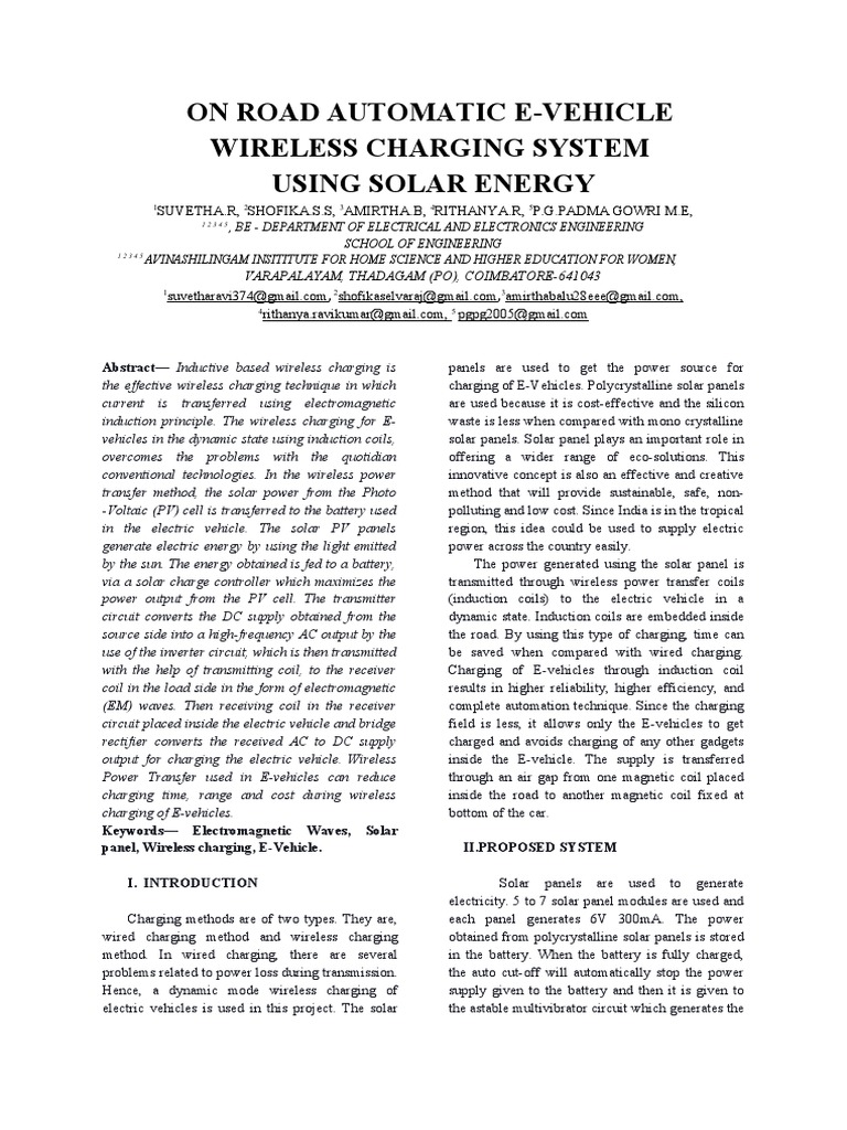 Solar Wireless Charging for E-Vehicles | PDF | Inductor | Rectifier