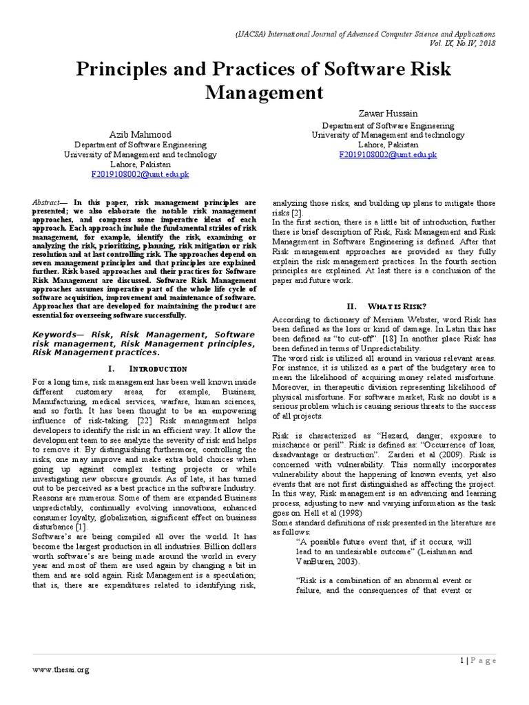 Principles and Practices of Software Risk Management | PDF | Risk ...