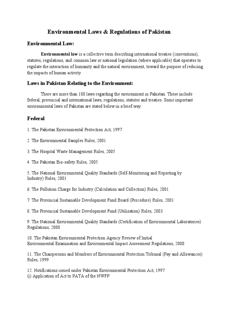 Environmental Laws & Regulations of Pakistan PDF United Nations