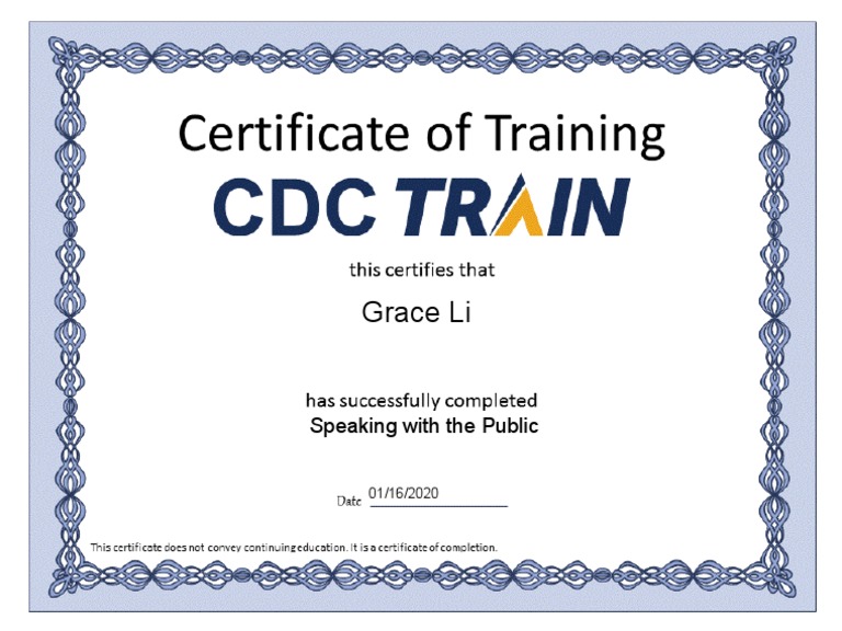 CDC Train Certificate PDF