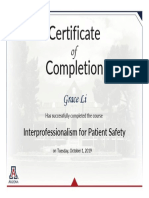 Patient Safety Interprofessional Event Certificate Interprofessionalism For Patient Safety 2019 Li 1