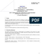 Metallic Materials - Rockwell Hardness Test: Indian Standard