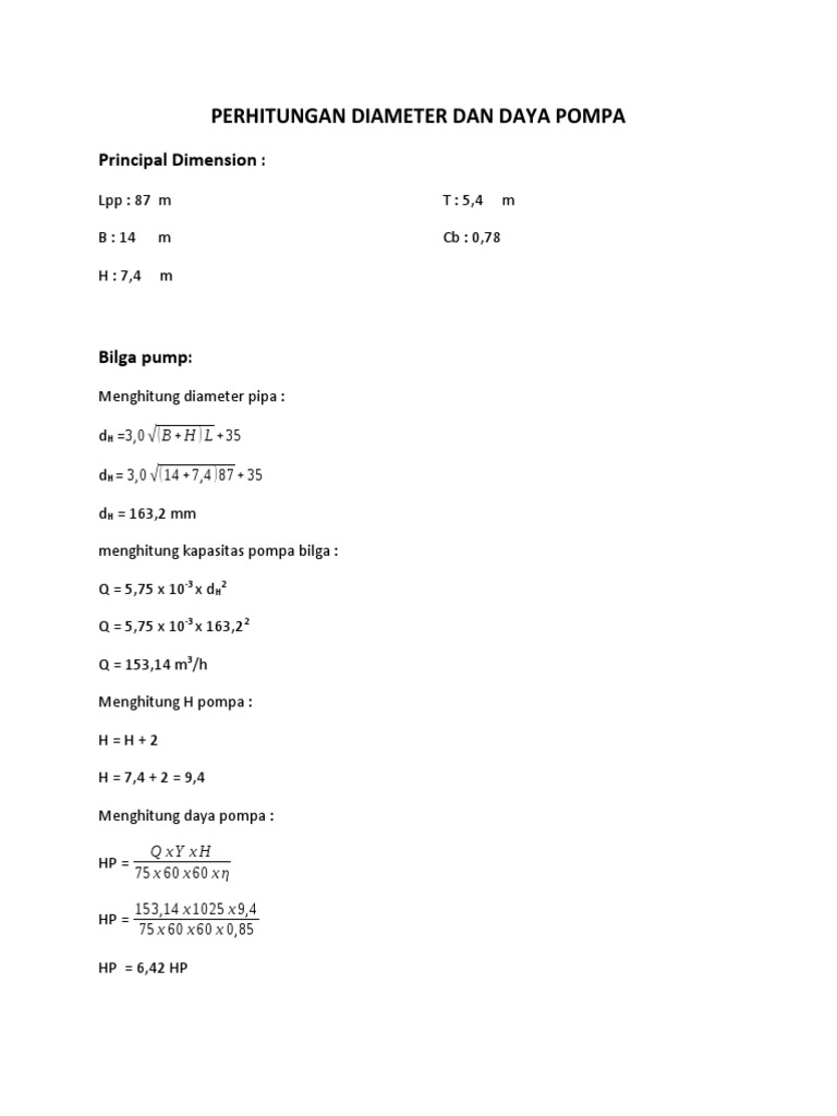 Perhitungan Diameter Dan Daya Pompa Pdf
