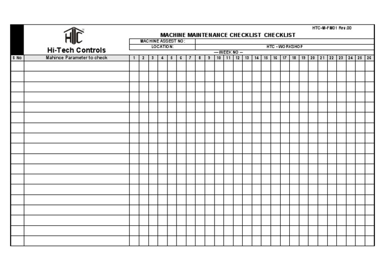 Hi-Tech Controls: Machine Maintenance Checklist Checklist | PDF ...