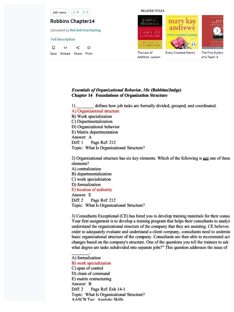 Robbins Chapter14 | PDF | Organizational Structure | Consultant