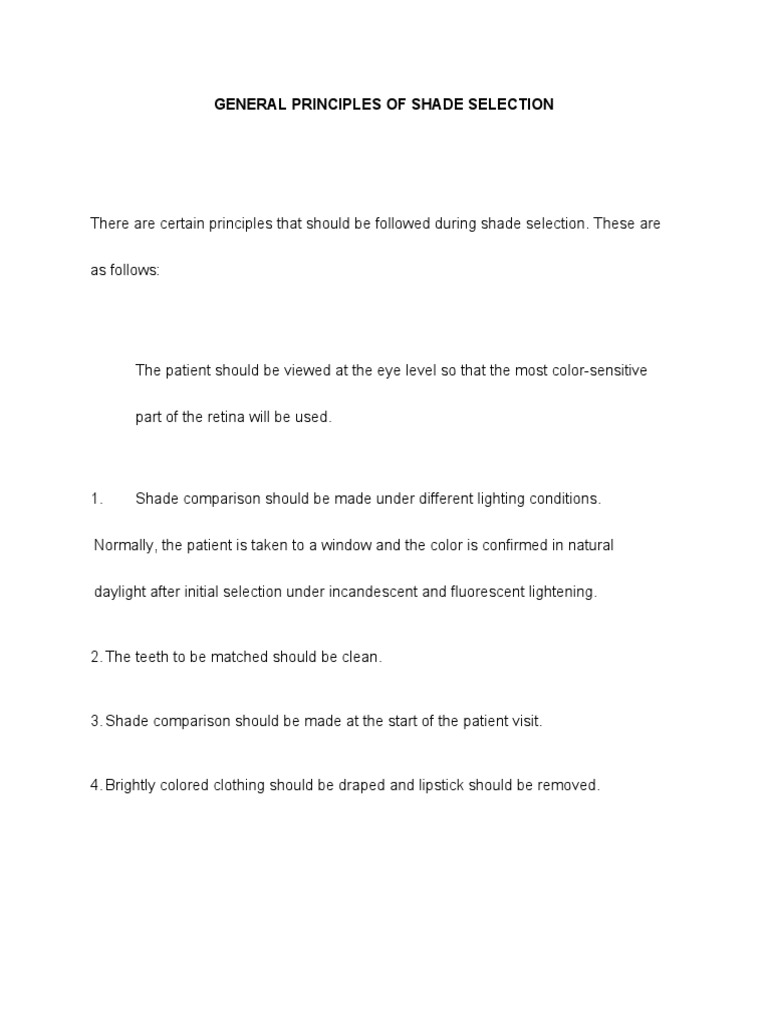 GENERAL PRINCIPLES OF SHADE SELECTION LD | PDF