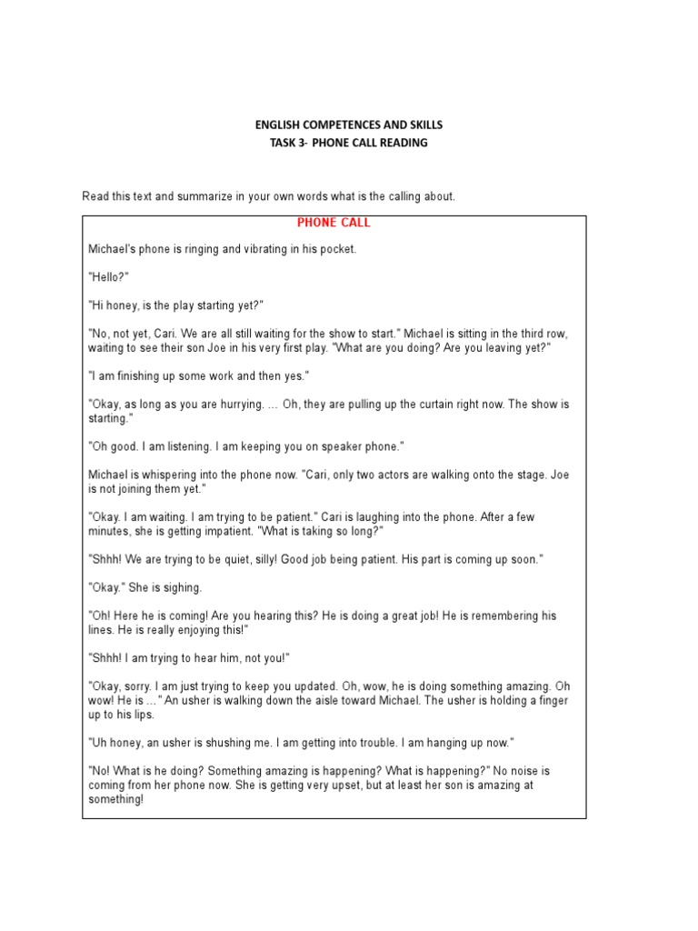 Ev.3 Phone Call Reading-Milton | PDF