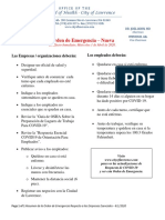 Summary Emergency Order Letter Spanish - Covid 19, Lawrence-MA BOH
