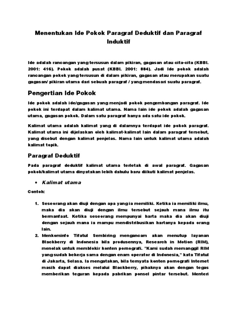 Menentukan Ide Pokok Paragraf Deduktif Dan Paragraf Induktif