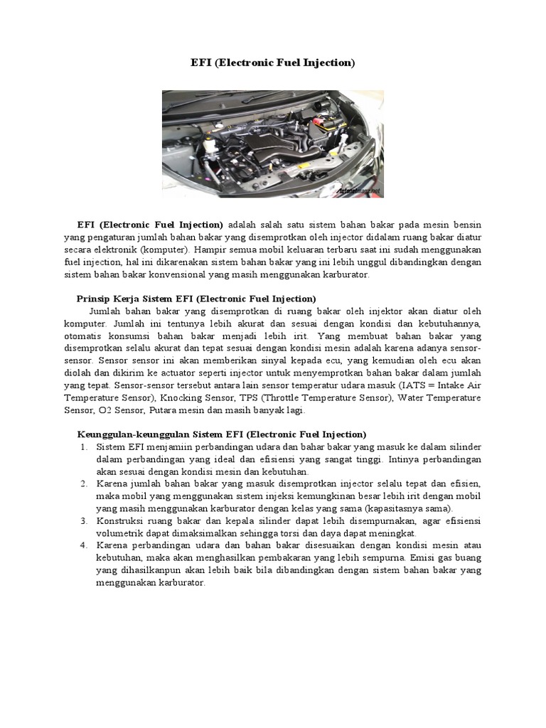 EFI (Electronic Fuel Injection) Adalah Salah Satu Sistem Bahan Bakar