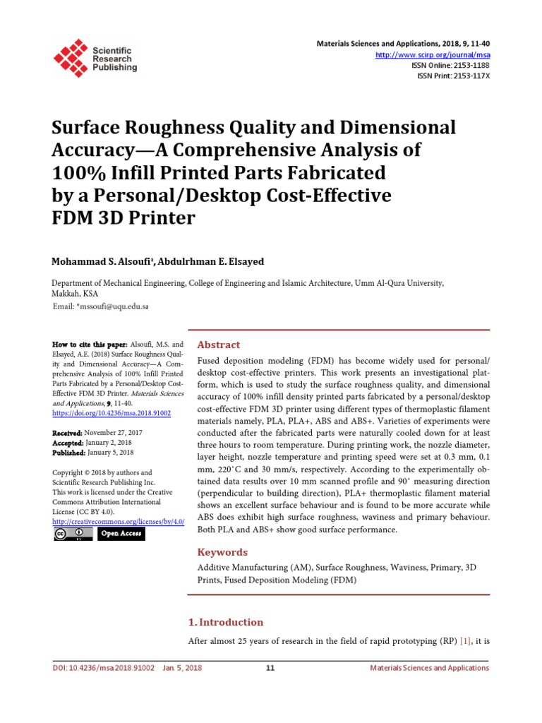 Surface Roughness Quality and Dimensional Accuracy | PDF | 3 D Printing ...
