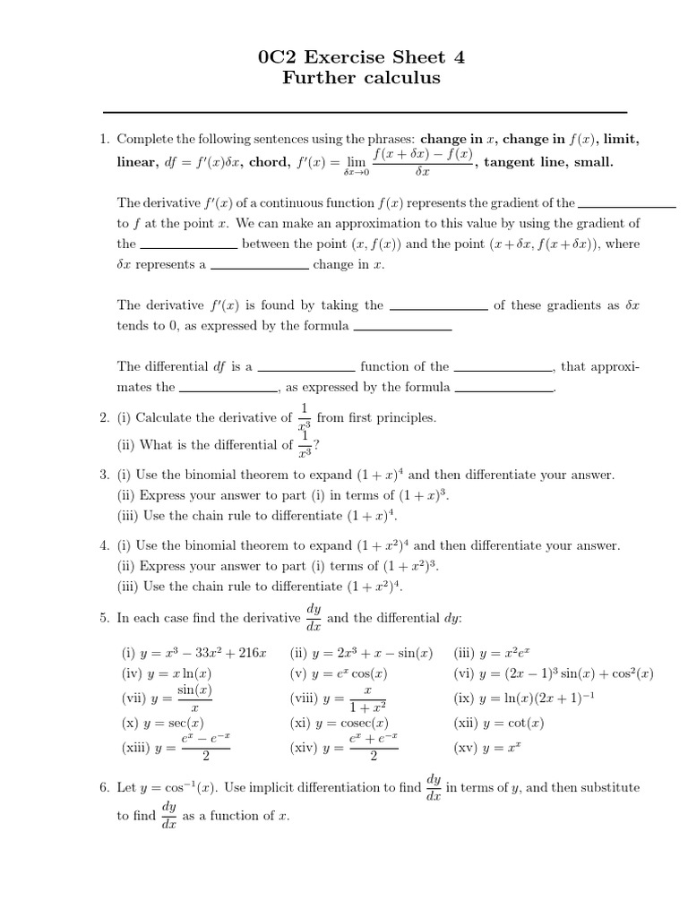 4 Further Calculus Problems PDF | PDF | Derivative | Subtraction